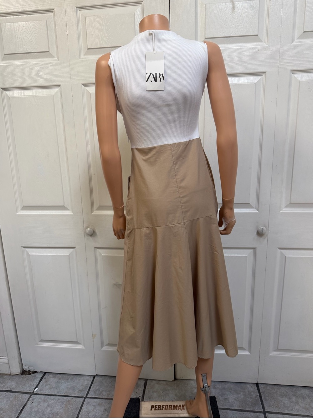 ZARA Midi Dress with Pockets Sleeveless Dress Beige Skirt, White Top Size Small - Picture 4 of 11